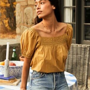 Doen XS Gail Top in Wheat Yellow Embroidery Stitching Boho Whimsical